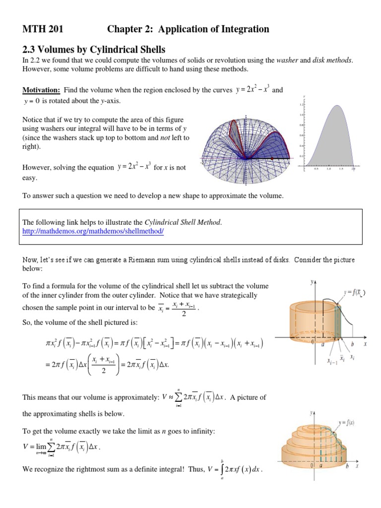 Determining Volumes By Cylindrical Shells
