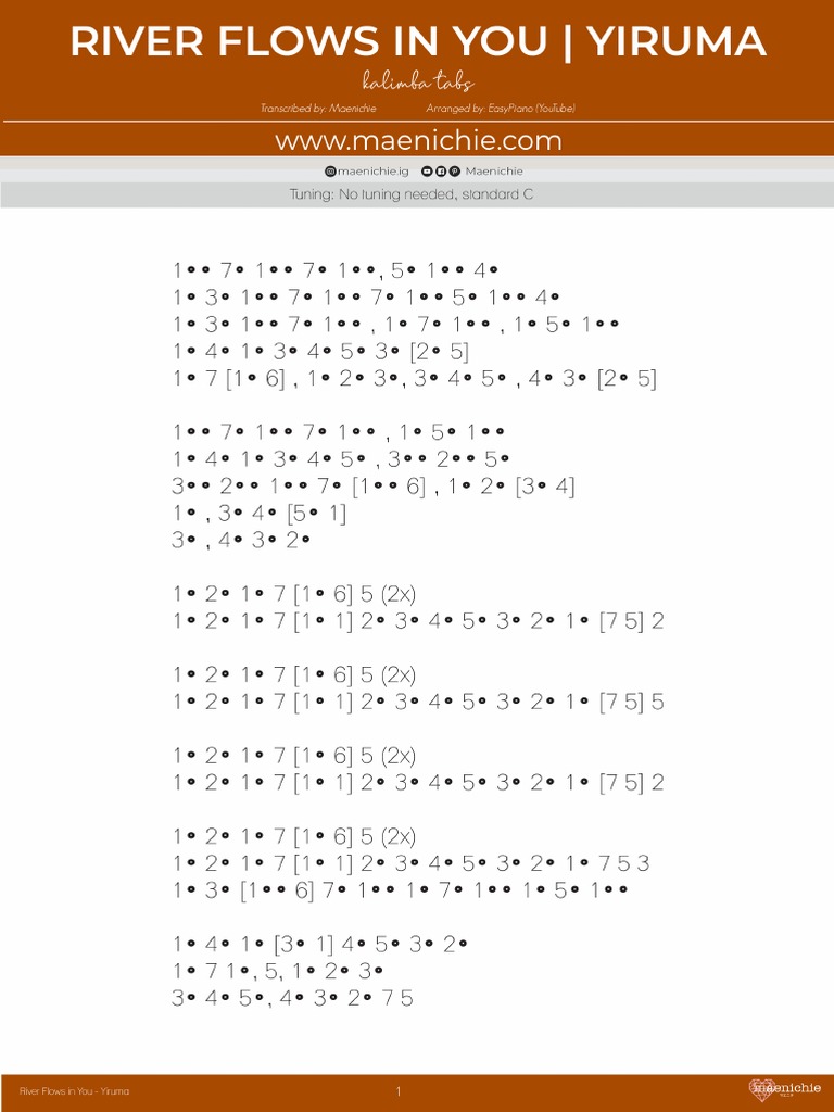 River Flows in You Kalimba Tabs PDF