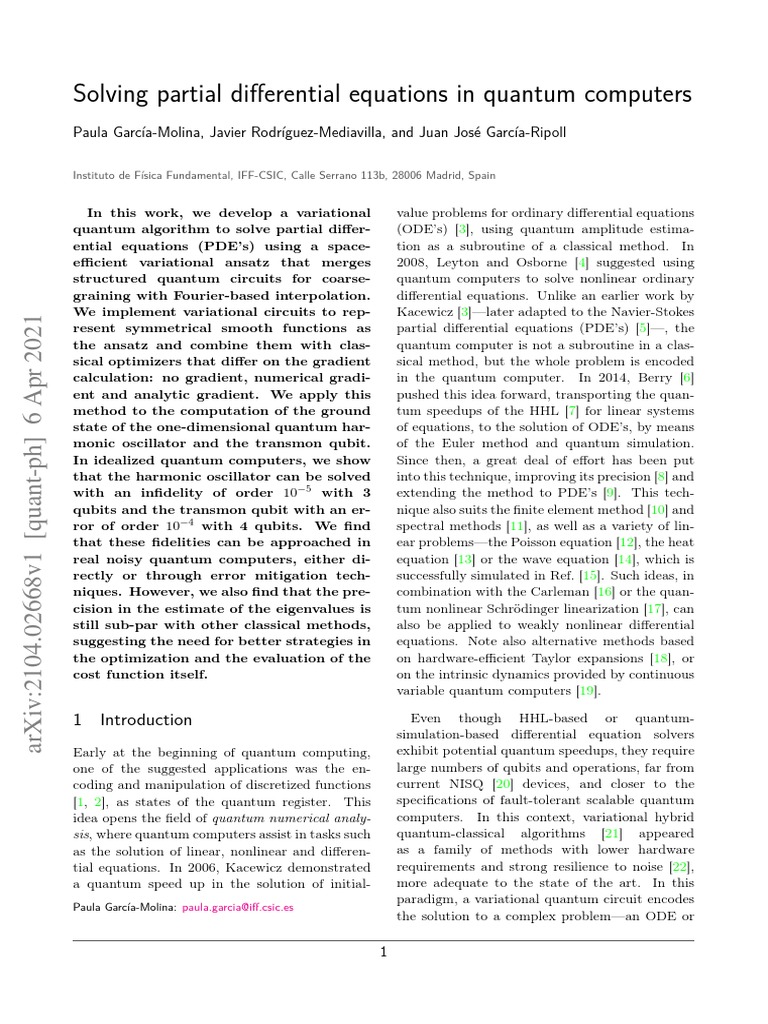 Solving Partial Differential Equations in Quantum Computers | PDF ...