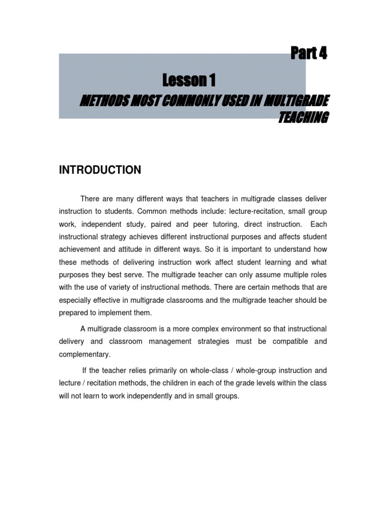 Effective Strategies for Multigrade Teaching | PDF | Teachers | Classroom