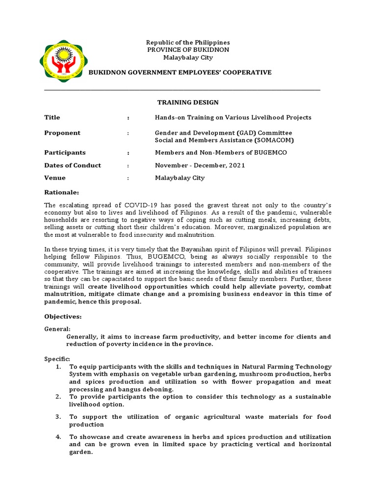 BUGEMCO Livelihood Training Program | PDF | Foods | Food And Drink