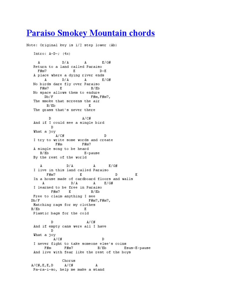 Paraiso Smokey Mountain Chords PDF