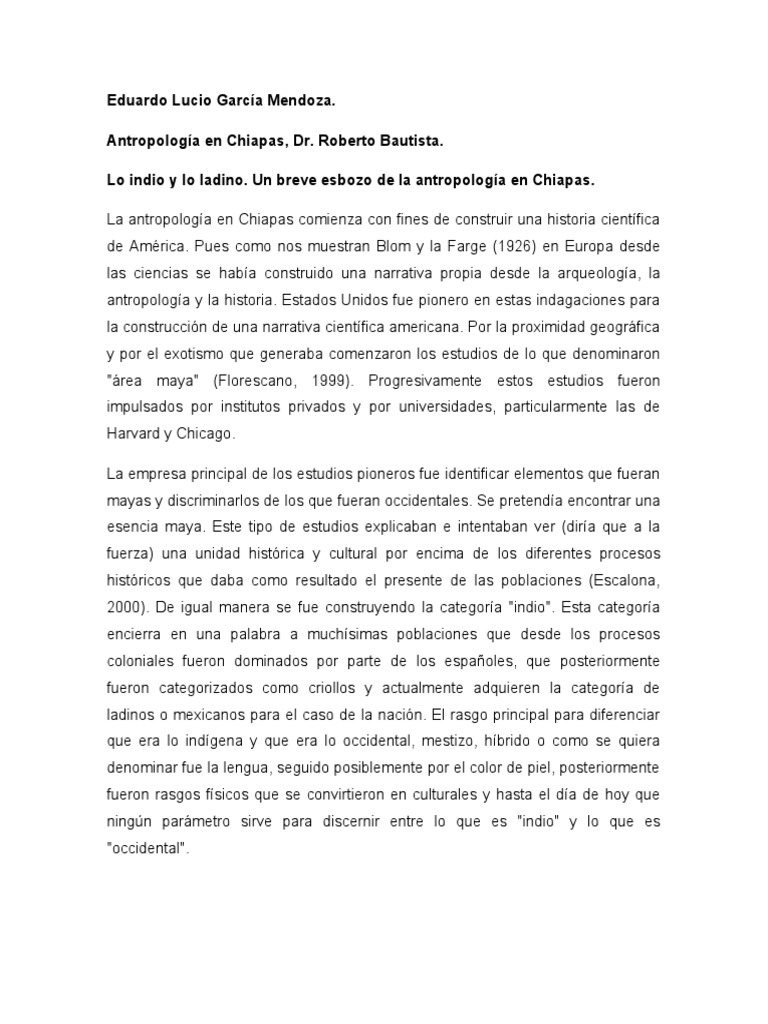 Lo Indio y Lo Ladino PDF México Antropología