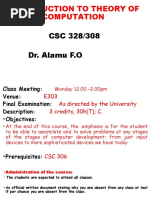 Introduction To Theory of Computation: CSC 328/308 Dr. Alamu F.O