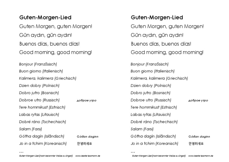 Guten Lied Verschiedene Sprachen PDF
