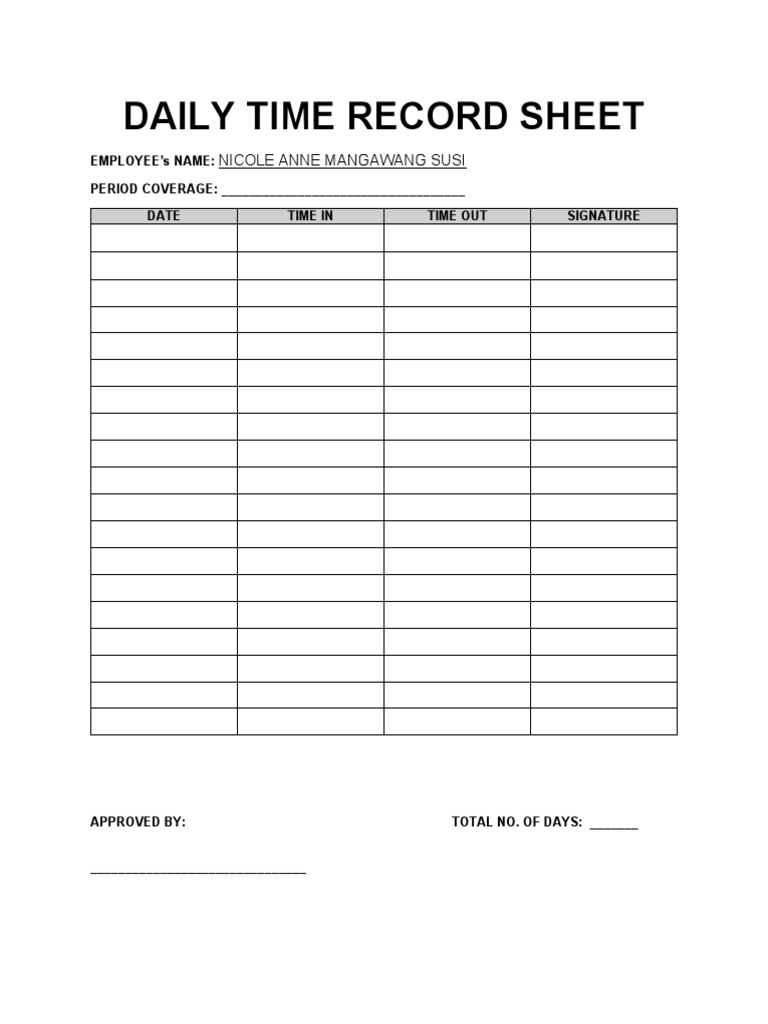 Daily Time Record Sheet PDF