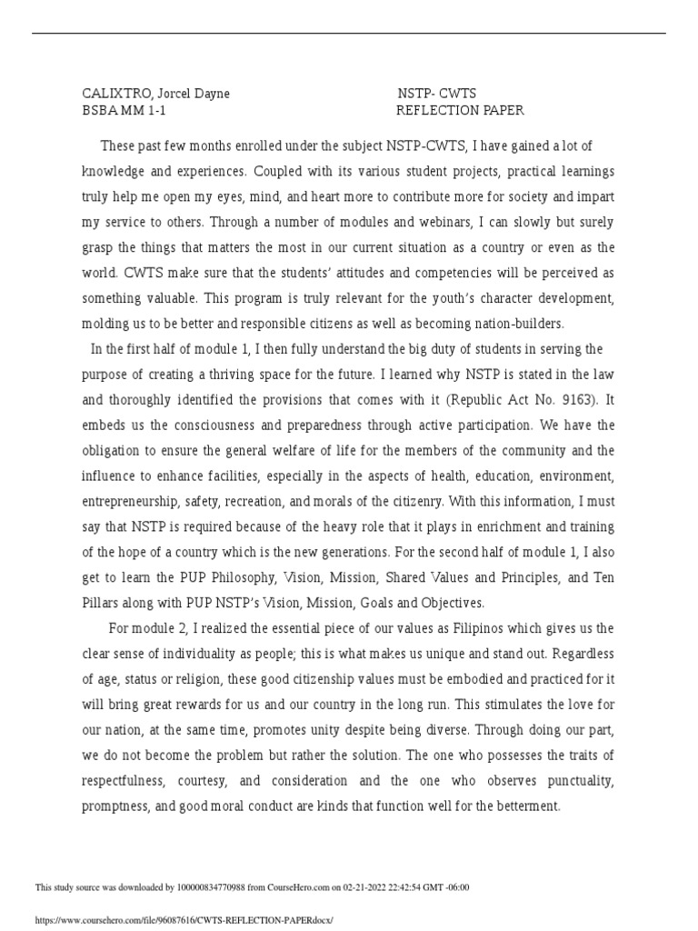 CWTS Reflection on Disaster Preparedness | PDF | Natural Environment ...