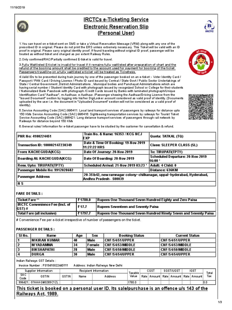 IRCTC e-Ticketing Guidelines and Details | PDF | Identity Document ...