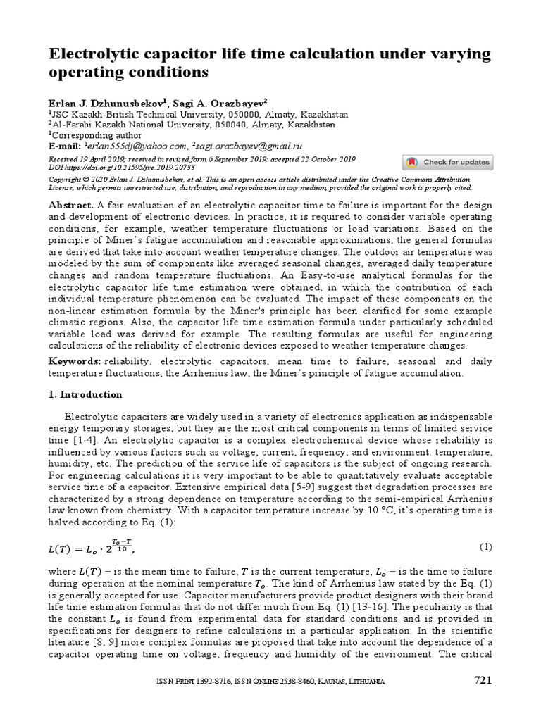 Electrolytic Capacitor Life Time Calculation Under Varying Operating Conditions | PDF ...