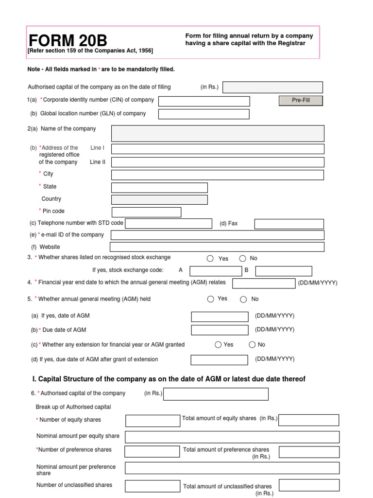 Form 20B: (Refer Section 159 of The Companies Act, 1956) | PDF | Equity ...