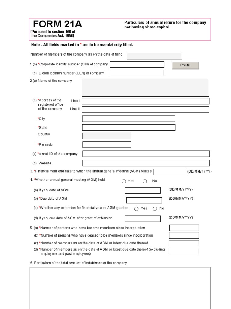 Annual Return Form 21A for Companies | PDF | Government Information ...