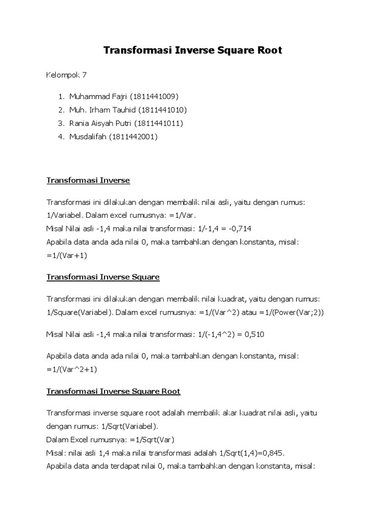 Transformasi Inverse Akar Kuadrat SPSS | PDF