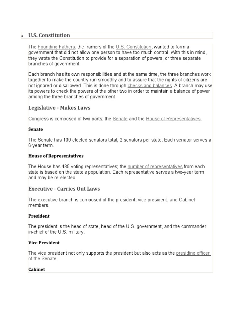 U.S. Government Structure Overview | PDF | Federal Government Of The ...