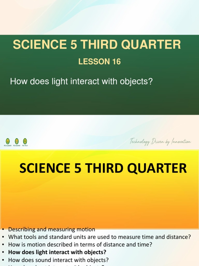Science 5 Third Quarter How Does Light Interact With Objects? PDF Light Applied And