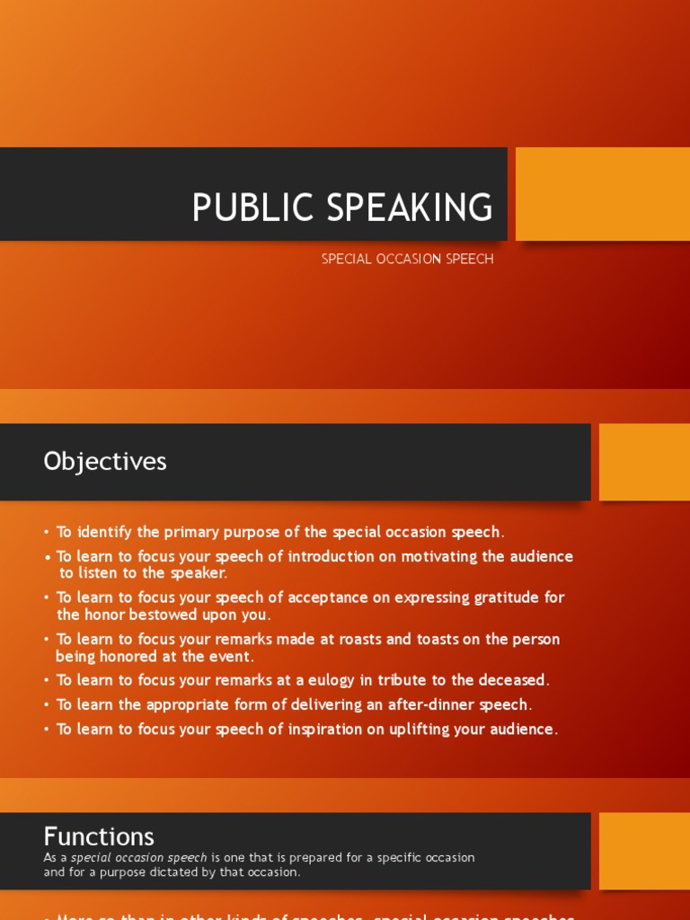 PUBLIC SPEAKING Special Occasion PDF Public Speaking Cognition