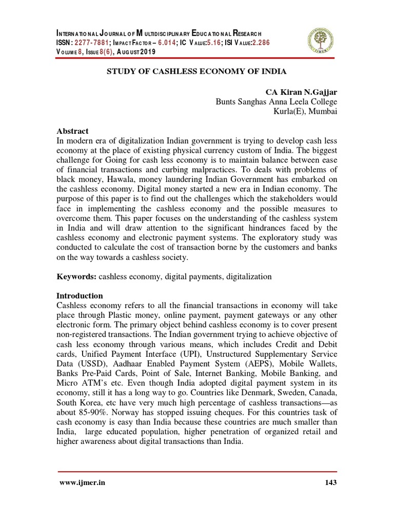 Challenges of India's Cashless Economy | PDF | Cash | Banks