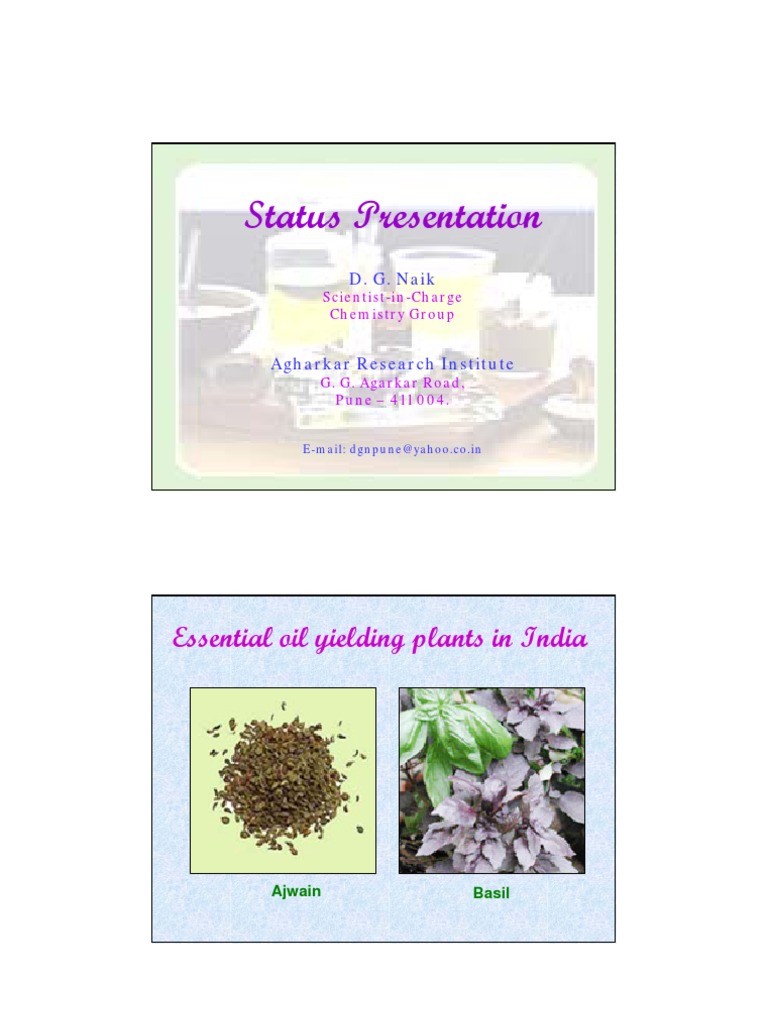 Status Presentation Essential Oil Yielding Plants in India PDF