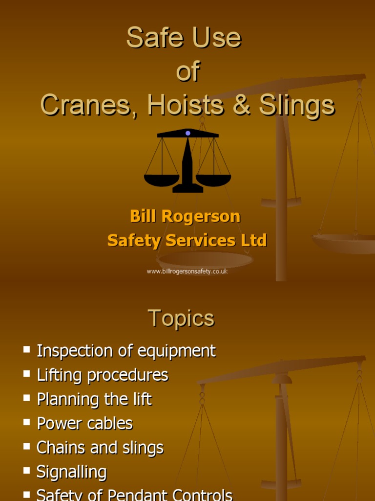 Safe Use of Cranes, Hoists & Slings PDF Crane (Machine) Elevator