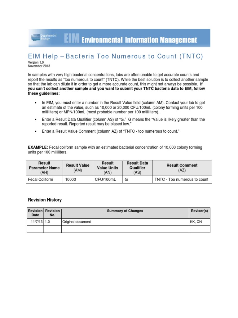 Reporting TNTC Bacteria in EIM | PDF | Science & Mathematics