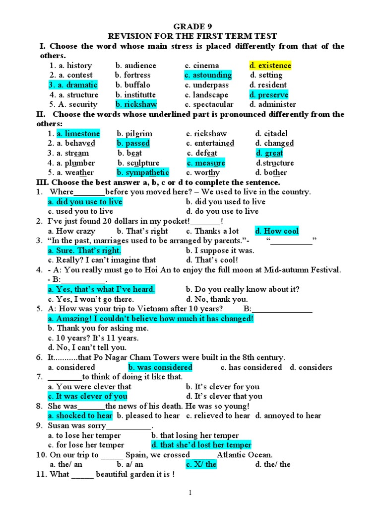 Grade 9 Term Test Revision Guide | PDF
