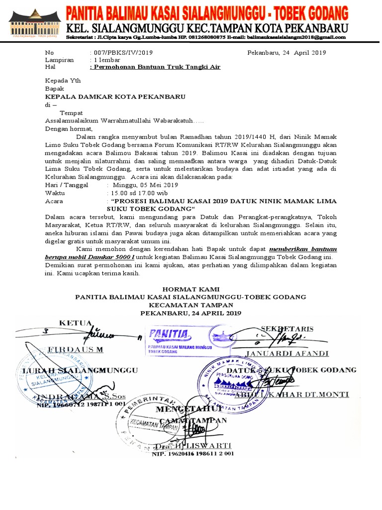 contoh surat permohonan bantuan tangki air