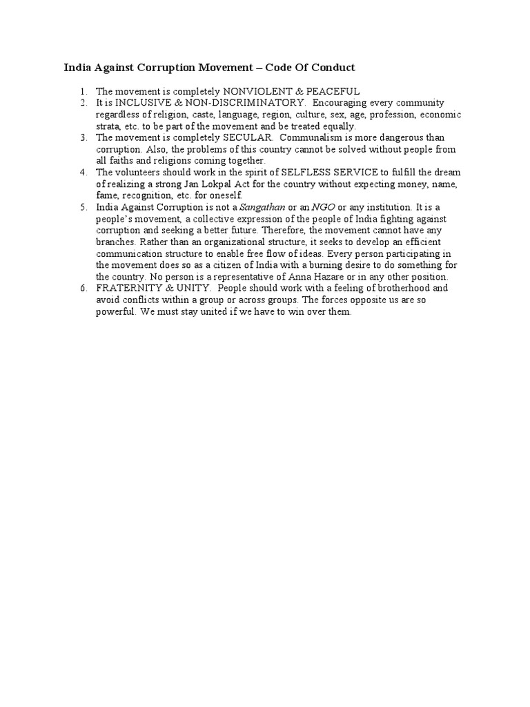 India Against Corruption Code | PDF