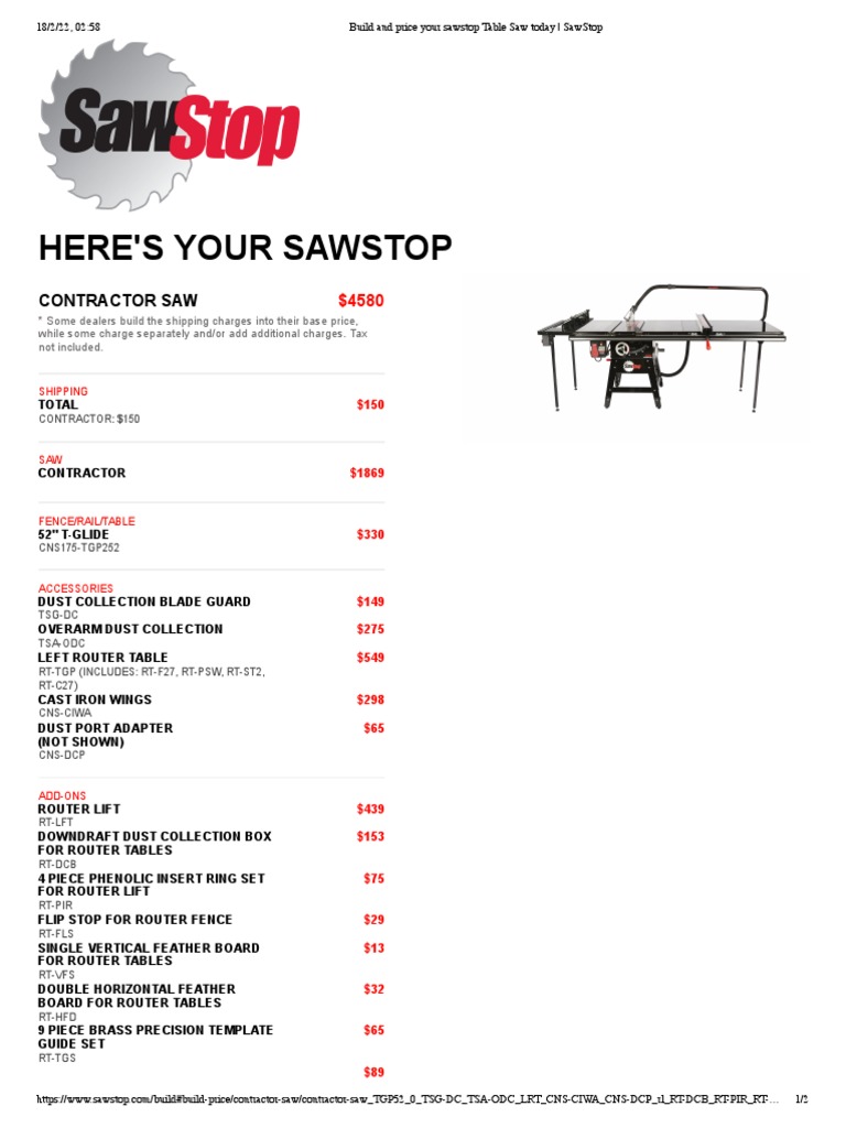 SawStop Price PDF