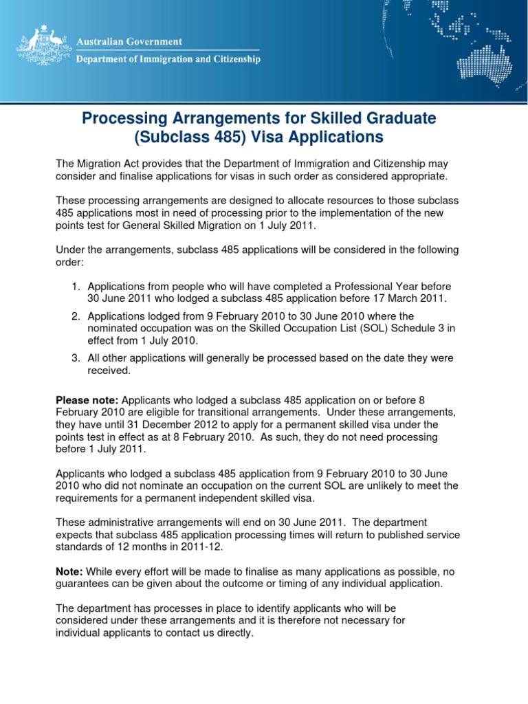 Skilled Graduate Visa 485 Processing Guide | PDF | Finance & Money ...