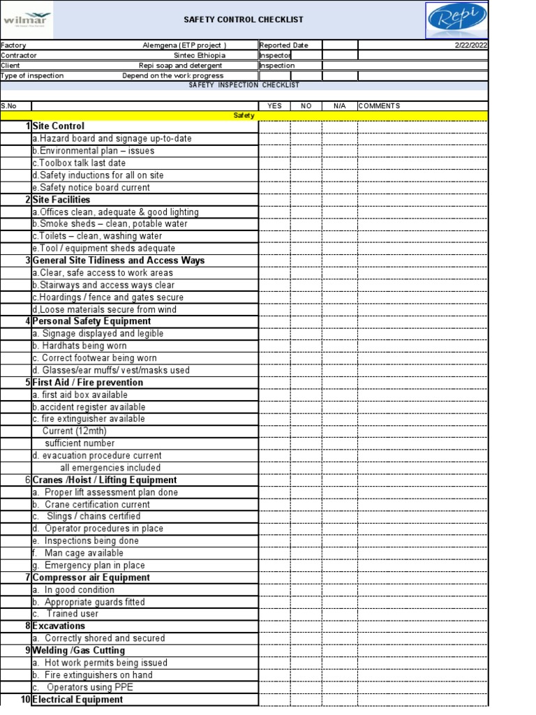Safety Control Inspection Checklist | PDF | Personal Protective ...