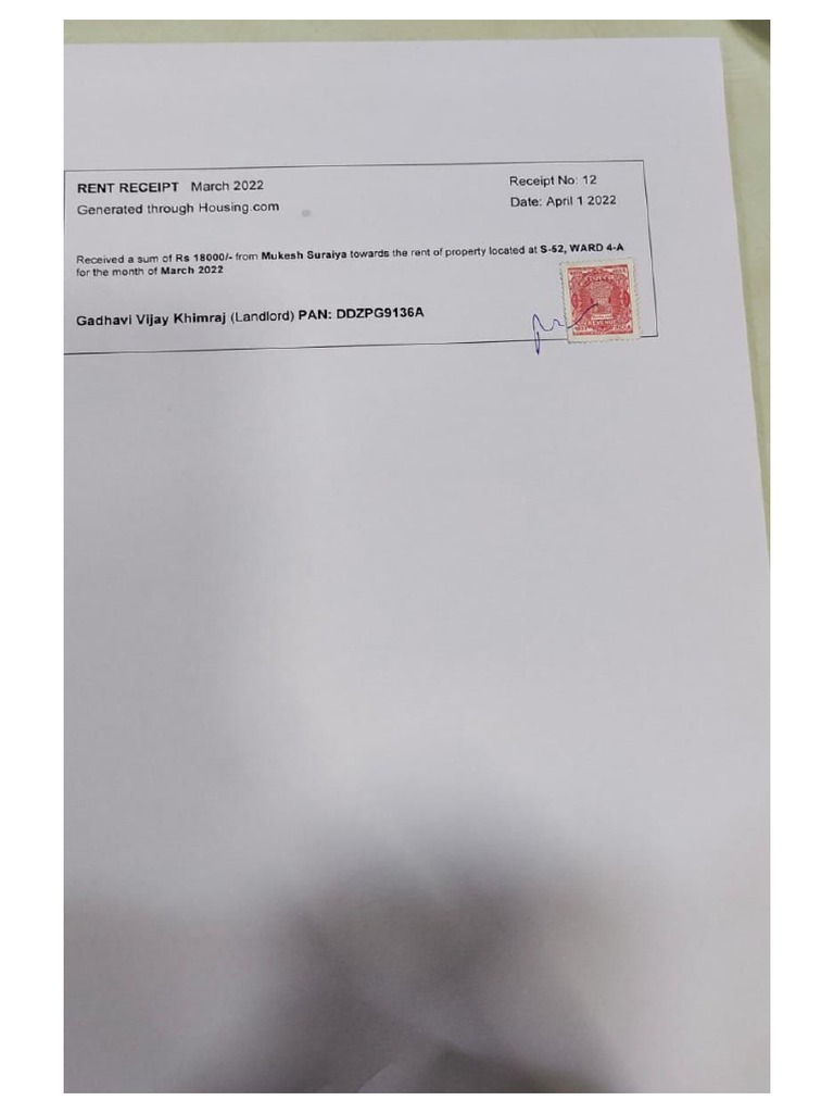 Hra receipt rs 18000 per month with revenue stamp pdf