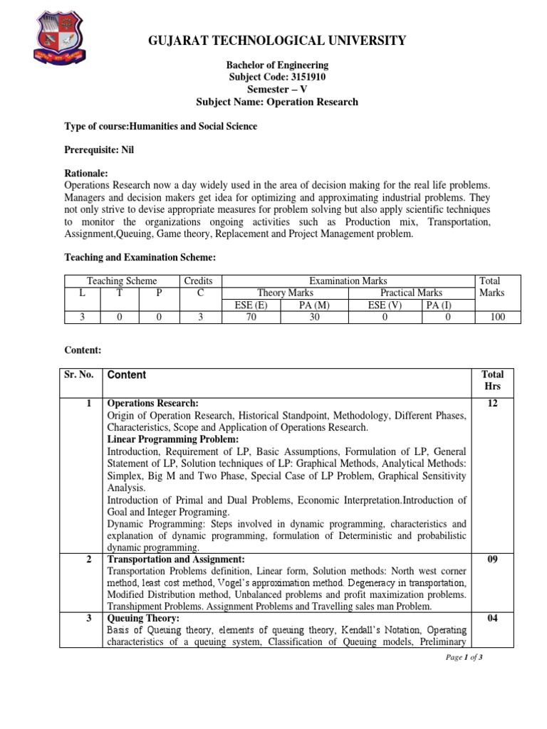 Operation Research Subject Guide | PDF | Linear Programming ...