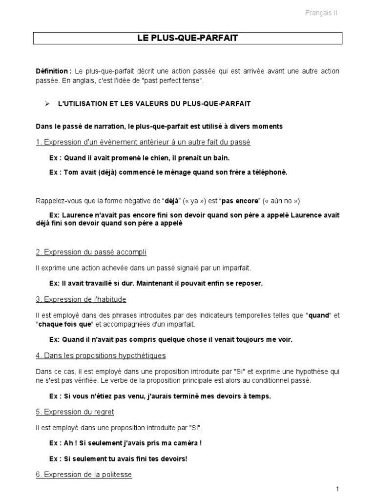 Devoir Plus Que Parfait Le Plus-Que-Parfait Dossier | PDF | Verbe | Sémantique