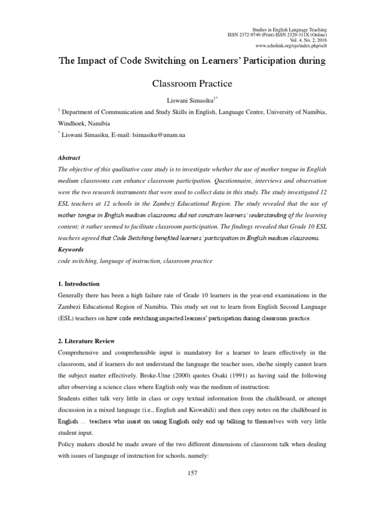 The Impact of Code Switching On Learners' Participation During ...