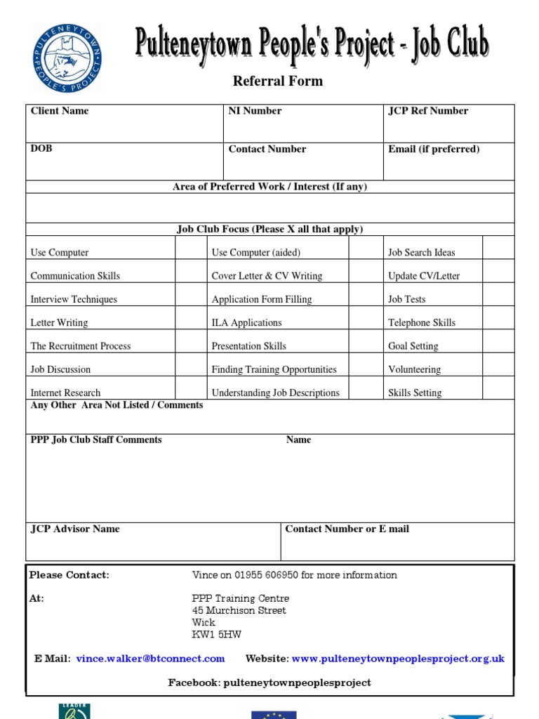 Job Club Referral Form | PDF | Internet | Information Technology