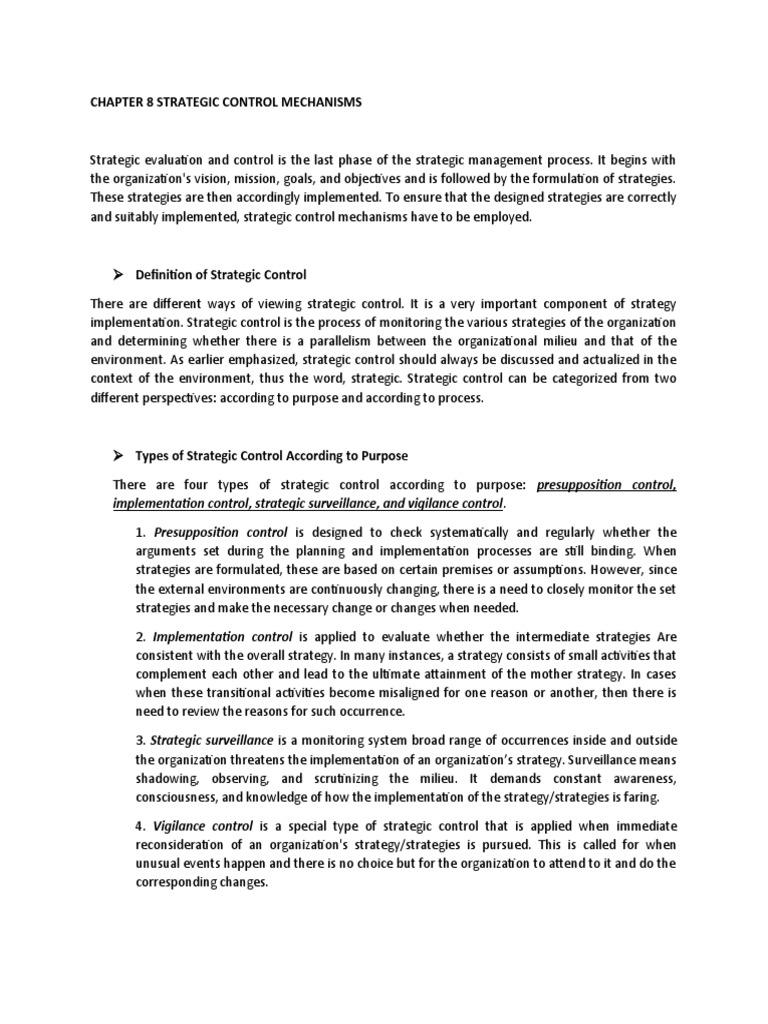 Types of Strategic Control Mechanisms | PDF | Dividend | Strategic ...