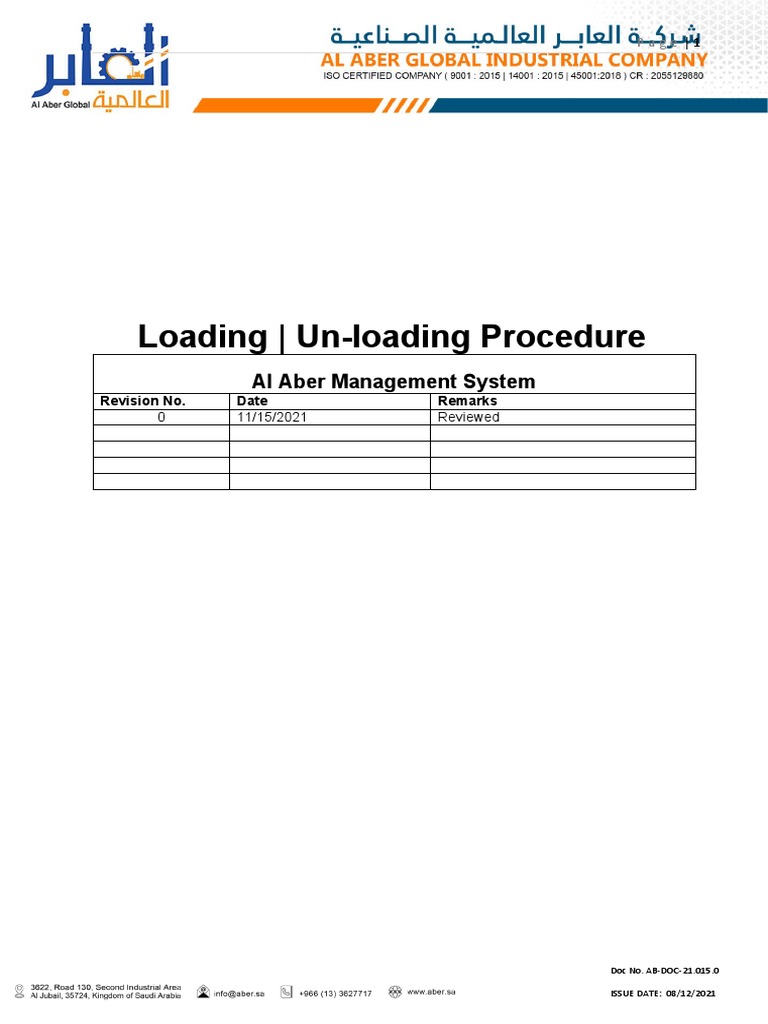 Loading and Unloading Procedure AB-DOC-21-015.0 | PDF | Crane (Machine ...