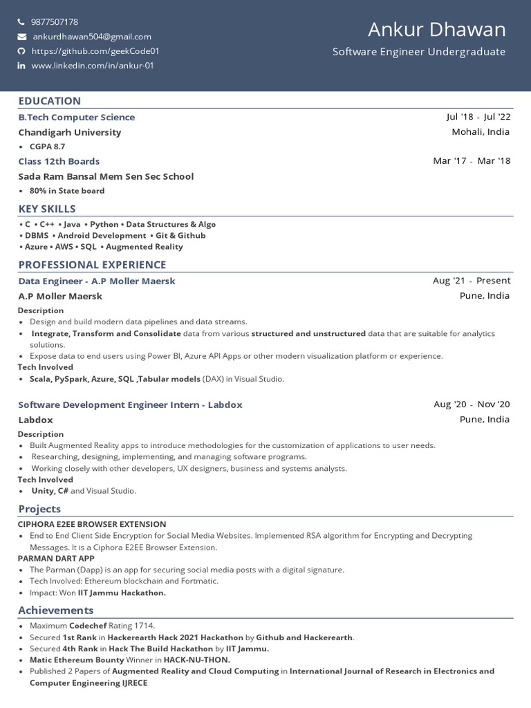 Ankur Dhawan: Data Engineer Profile | PDF | Microsoft Azure ...