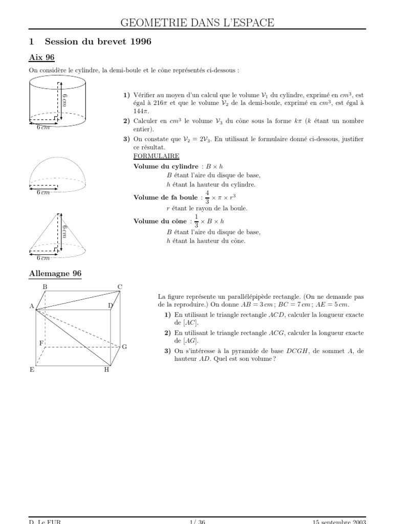 En Utilisant Les Données Du Schéma Ci Calculer Les Longeurs Espace | PDF | Le volume | Formes géométriques