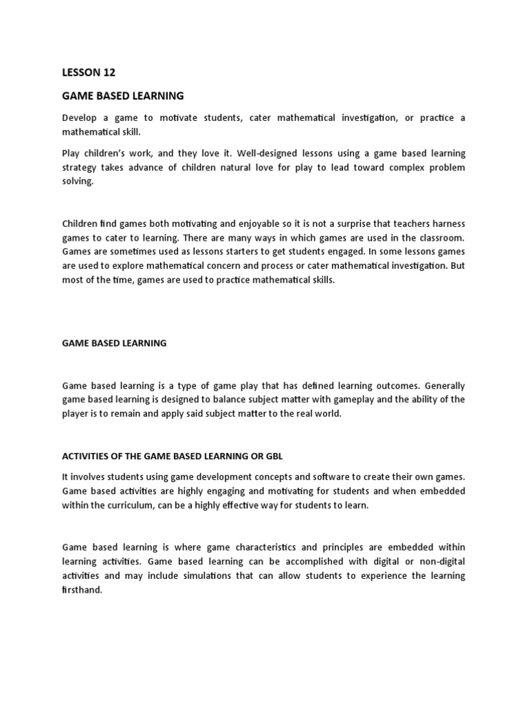 Game-Based Learning Strategies in Education | PDF | Career & Growth