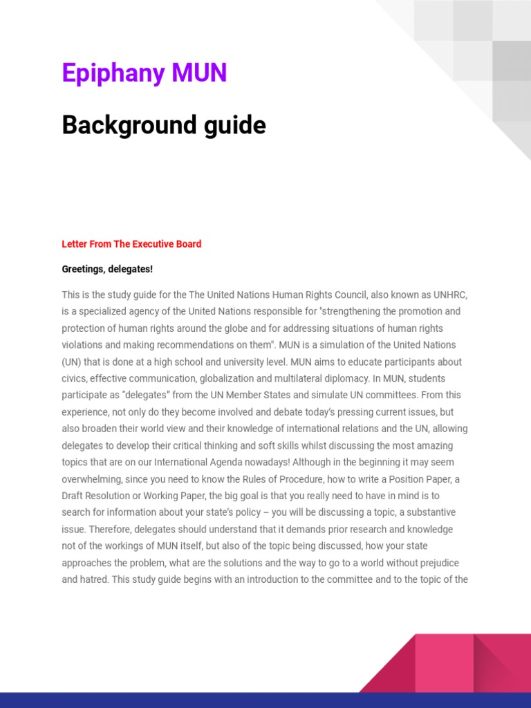 Background Guide Epiphany MUN PDF Discrimination & Race Relations