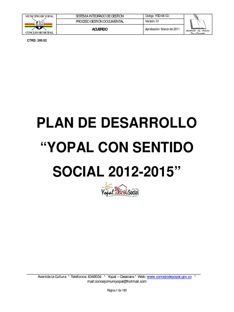 Plan de Desarrollo YOPAL 2012 2015 PDF Petróleo Colombia