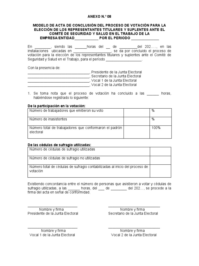 Anexo 8. Modelo Del Acta de Conclusión Del Proceso de Votación | PDF