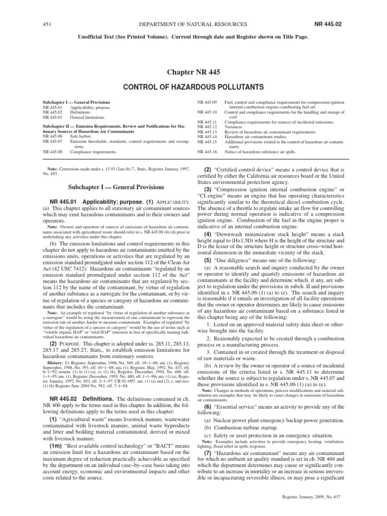 NR 445: Hazardous Pollutant Control | PDF | Diesel Engine | Air Pollution