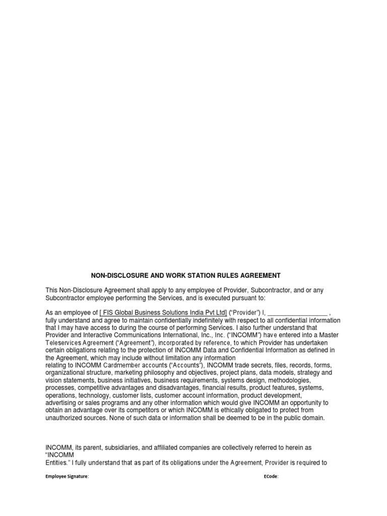NDA - Workstation Rules Agreement | Download Free PDF | Non Disclosure ...