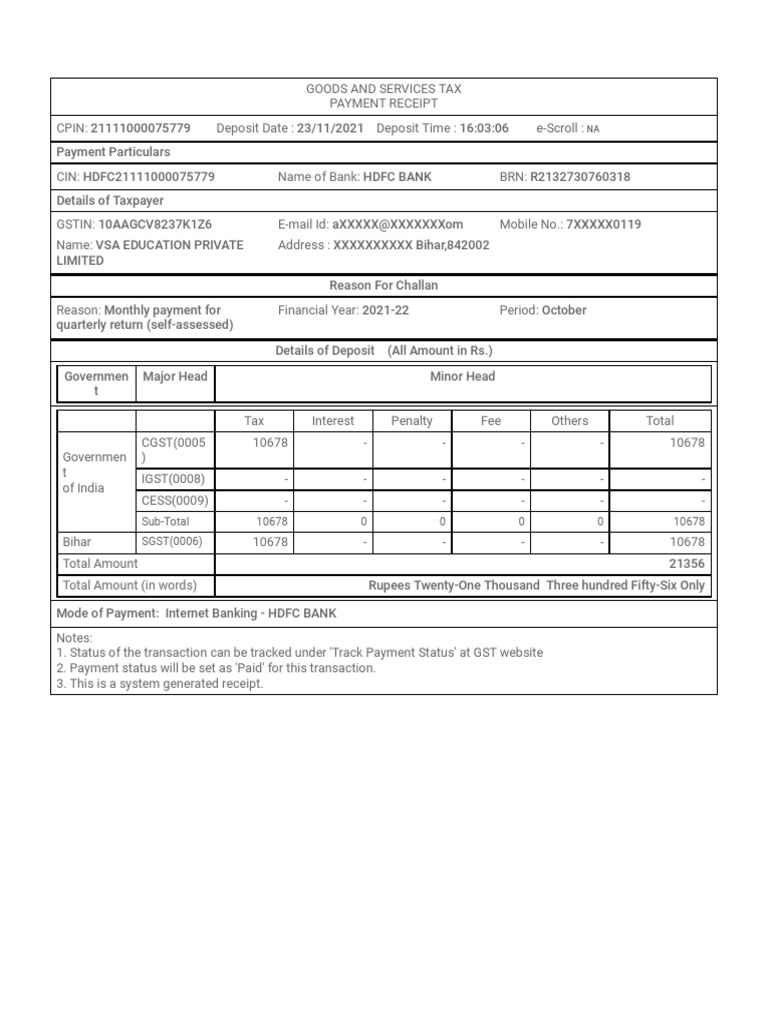 GST Challan Receipt | PDF