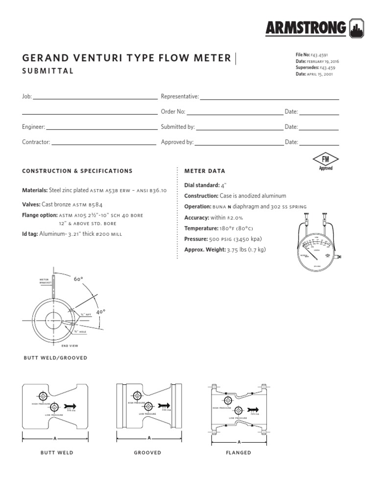F43 4591 Gerand Venturi Type Flow Meter Submittal Download Free PDF