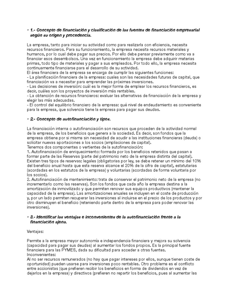 Fuentes y Tipos de Financiación Empresarial | PDF | Amortización ...
