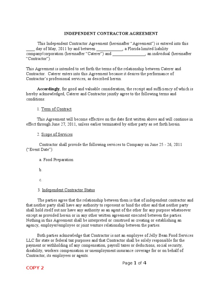 Florida Independent Contractor Agreement | PDF | Independent Contractor ...