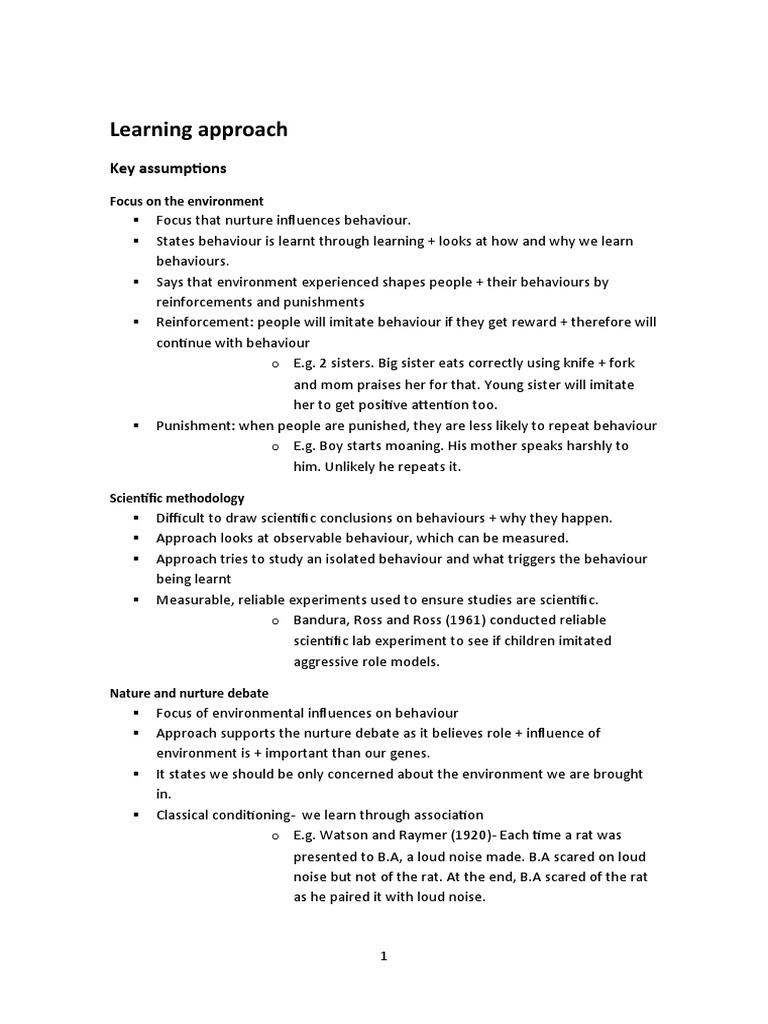Learning Approach: Key Assumptions | PDF | Classical Conditioning ...