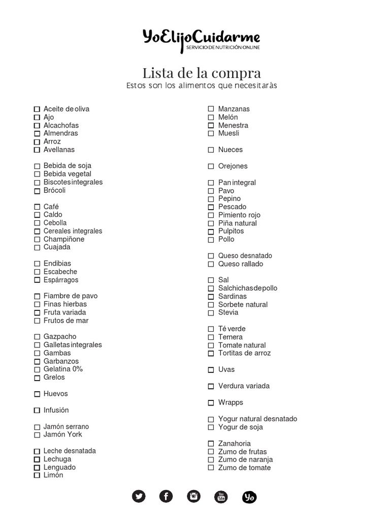 Lista de Compras Saludables y Variadas | PDF | Cocina, comidas y vino